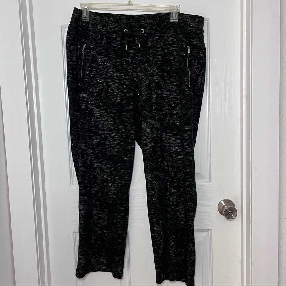 Lane Bryant Plus Black with Silver Metallic French Terry Track Pants